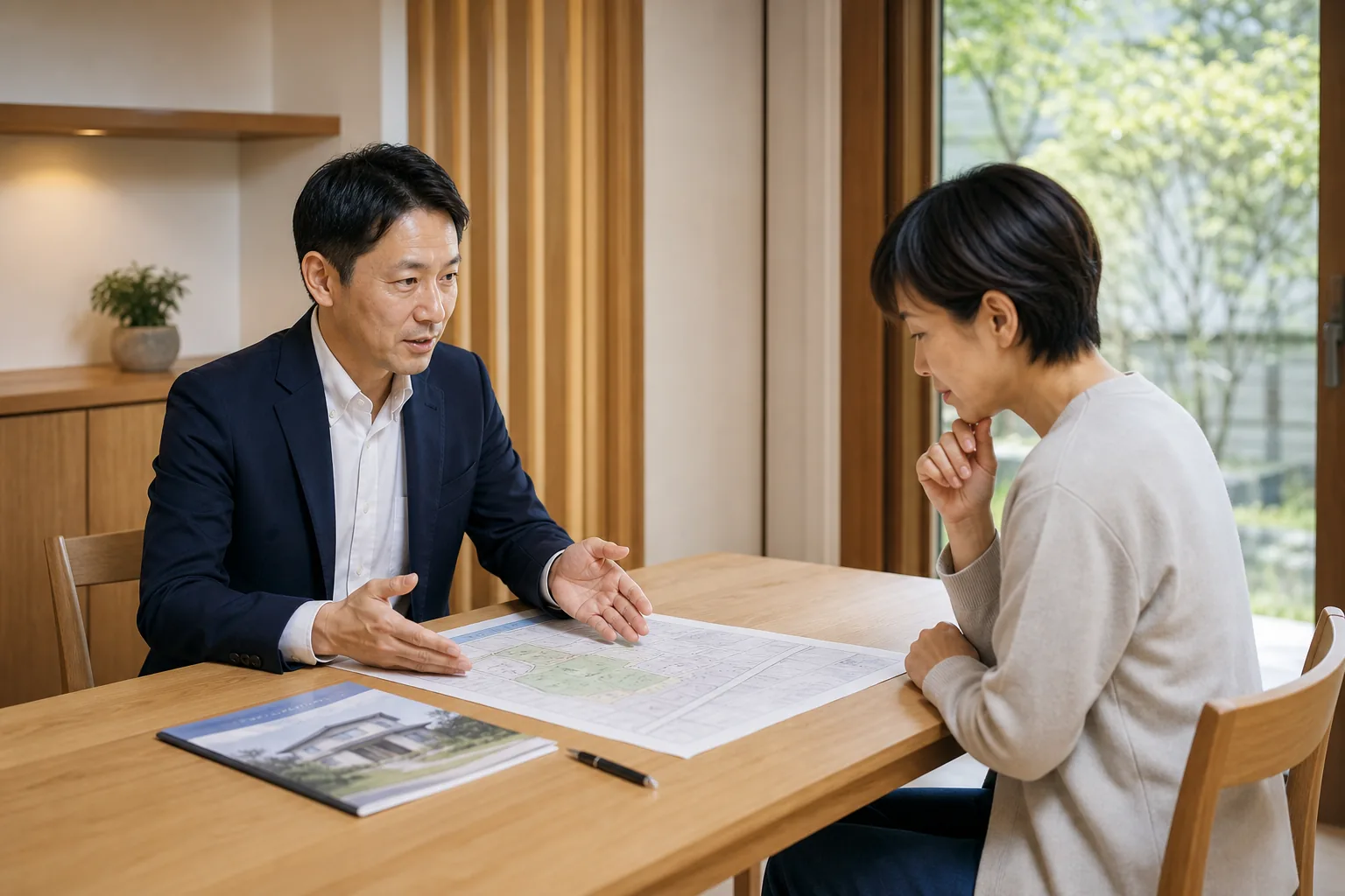 不動産売却について相談する営業担当者と相談者