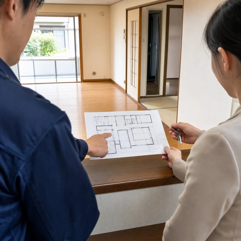 整理後の日本家屋について資料を確認しながら相談する様子