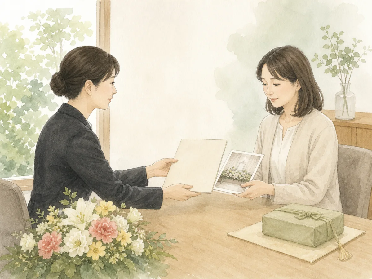 供養を終えた遺品と供養証明書を確認するご家族