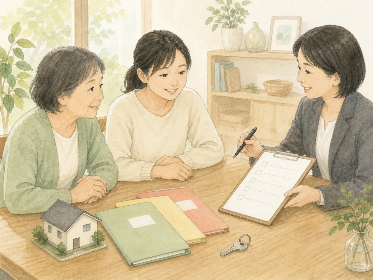 大切な書類を家族と確認し専門家へ相談する様子