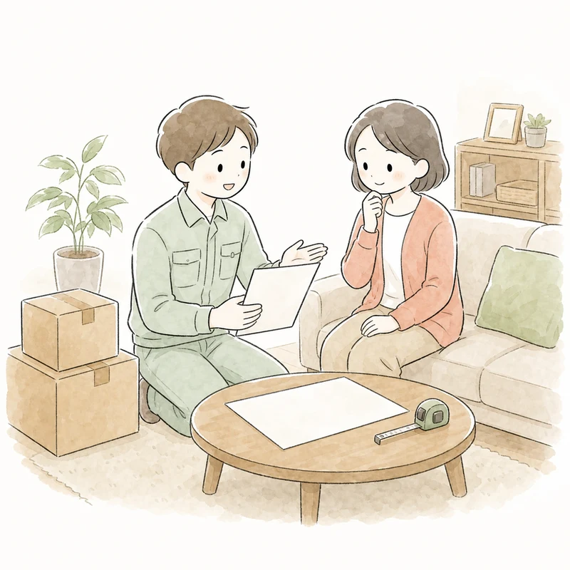 現地で荷物の量と見積りを確認する様子