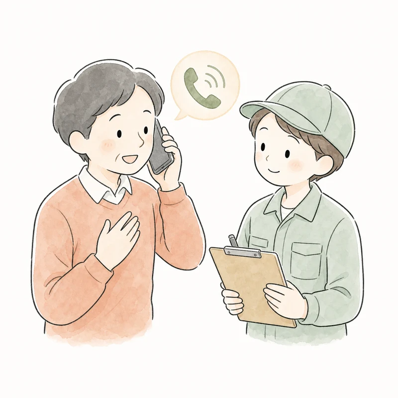 大量の片付けについて電話で相談する様子