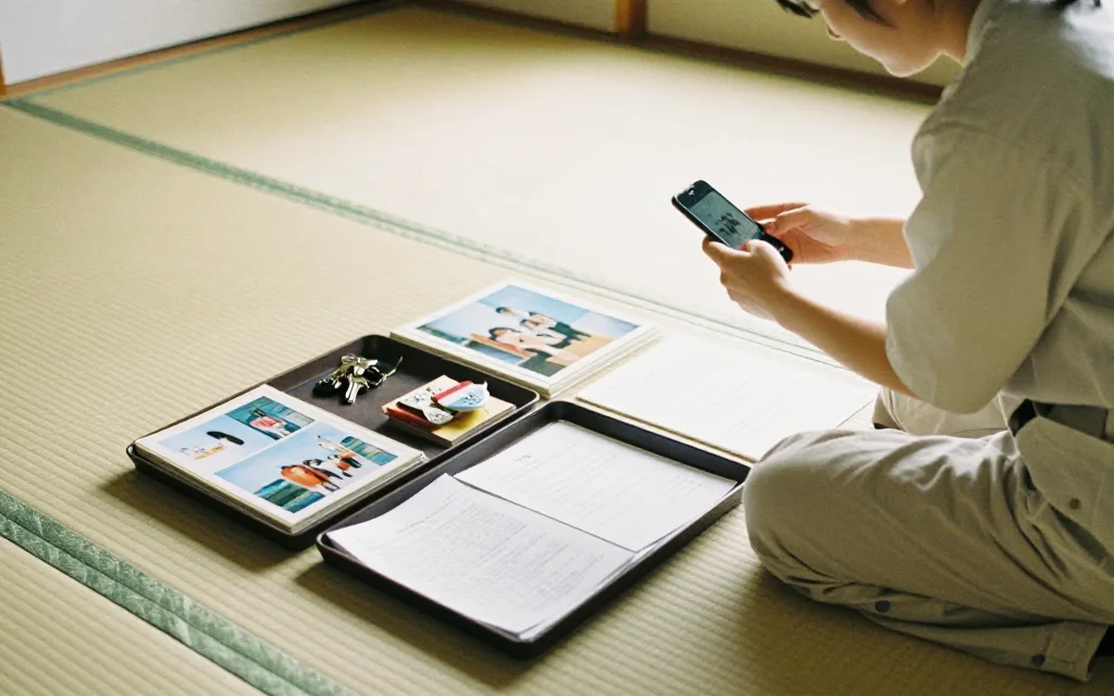 仕分けた品を写真に撮って遠方のご家族へ報告するスタッフ