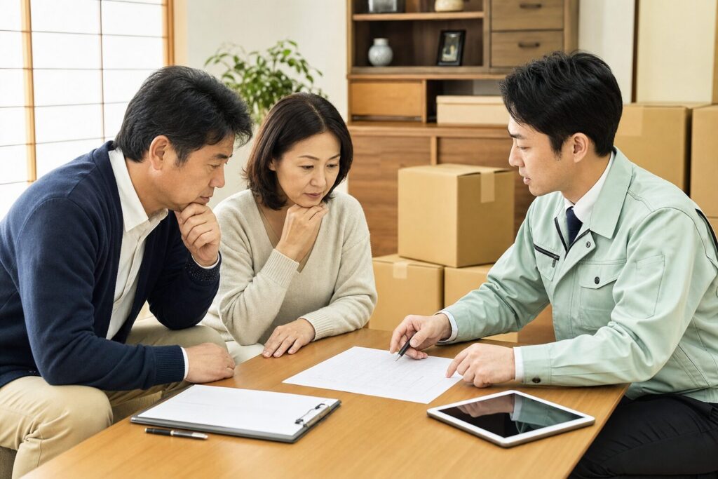 遺品整理代行会社の見積もりと対応内容を確認する家族